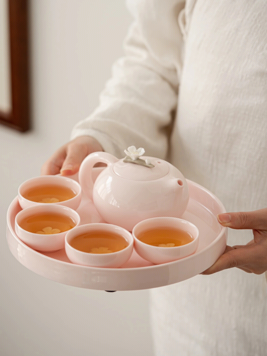 粉色手捏花茶壶茶杯功夫茶具套装仙女必备