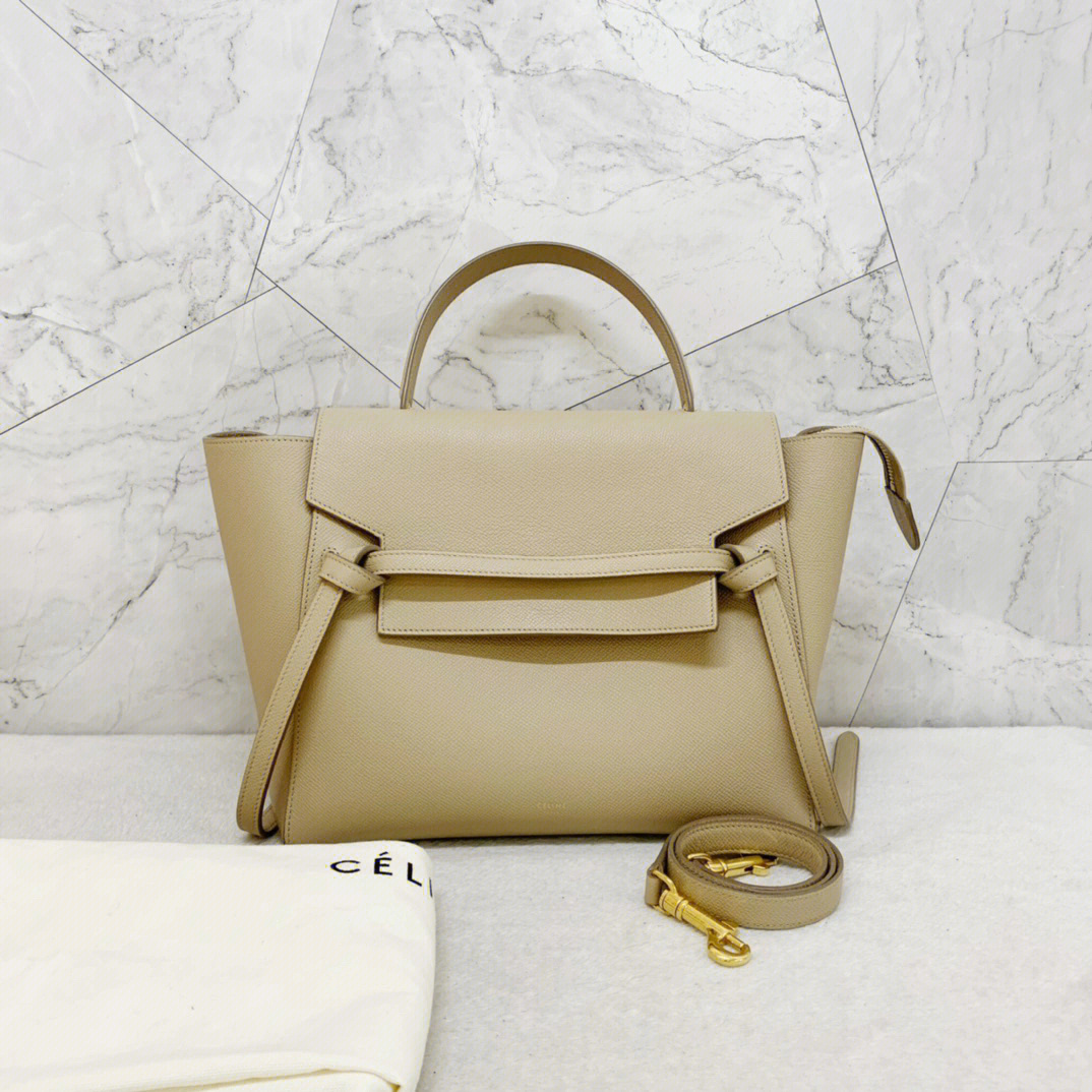 98新 celine 赛琳belt奶茶色mini大号鲶鱼包 底长28cm