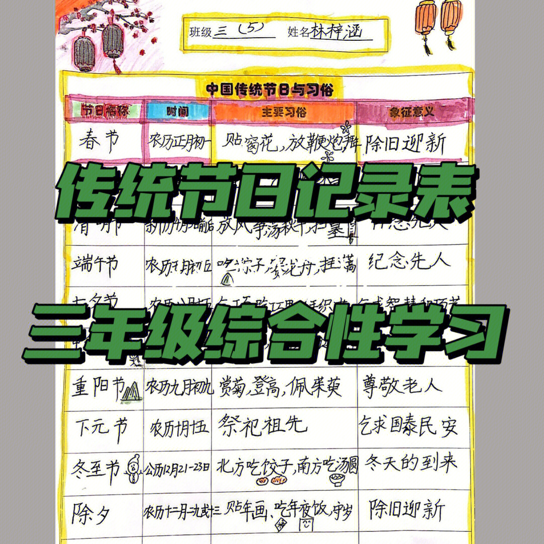 小学三年级节日统计表图片