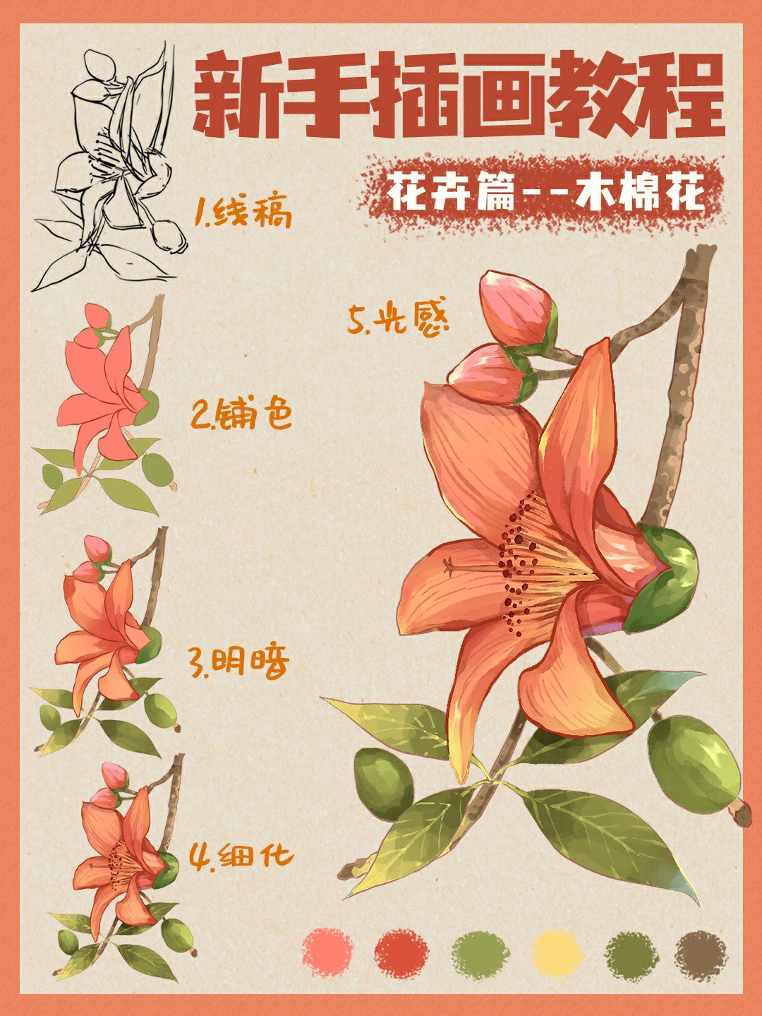 广州木棉花手绘图片
