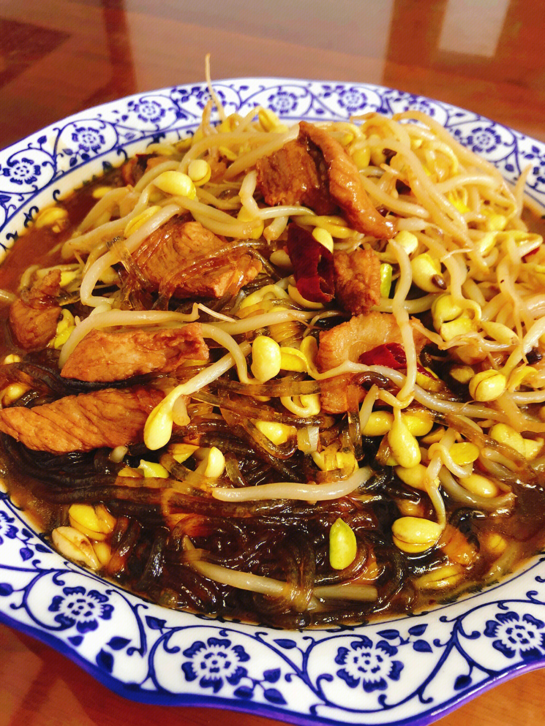黄豆芽粉条肉焖草鱼大米饭午饭