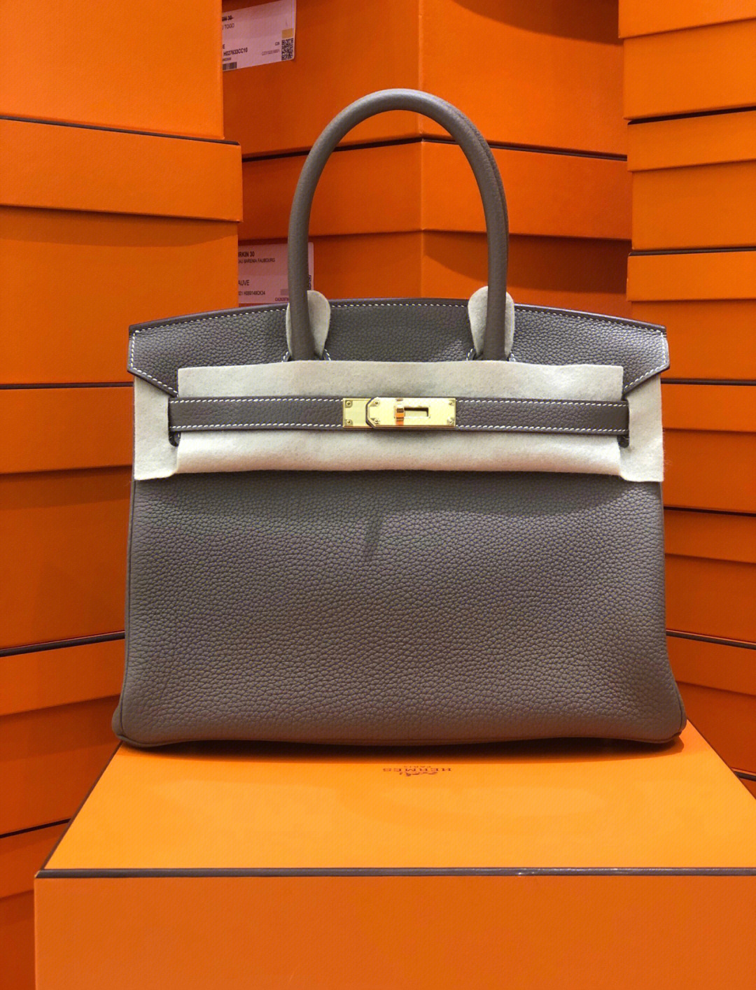 全新7815爱马仕hermes 94birkin30大象灰金扣z刻