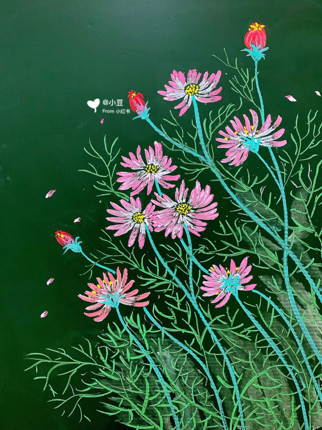 粉笔画各种花的画法图片