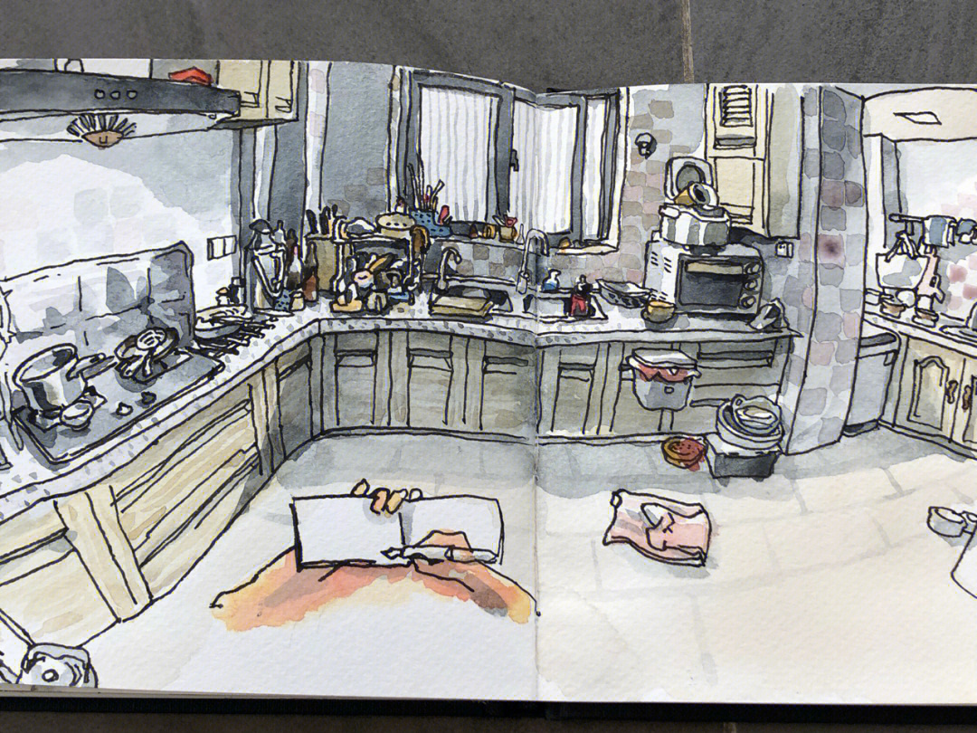 厨房一角线描画 美术图片