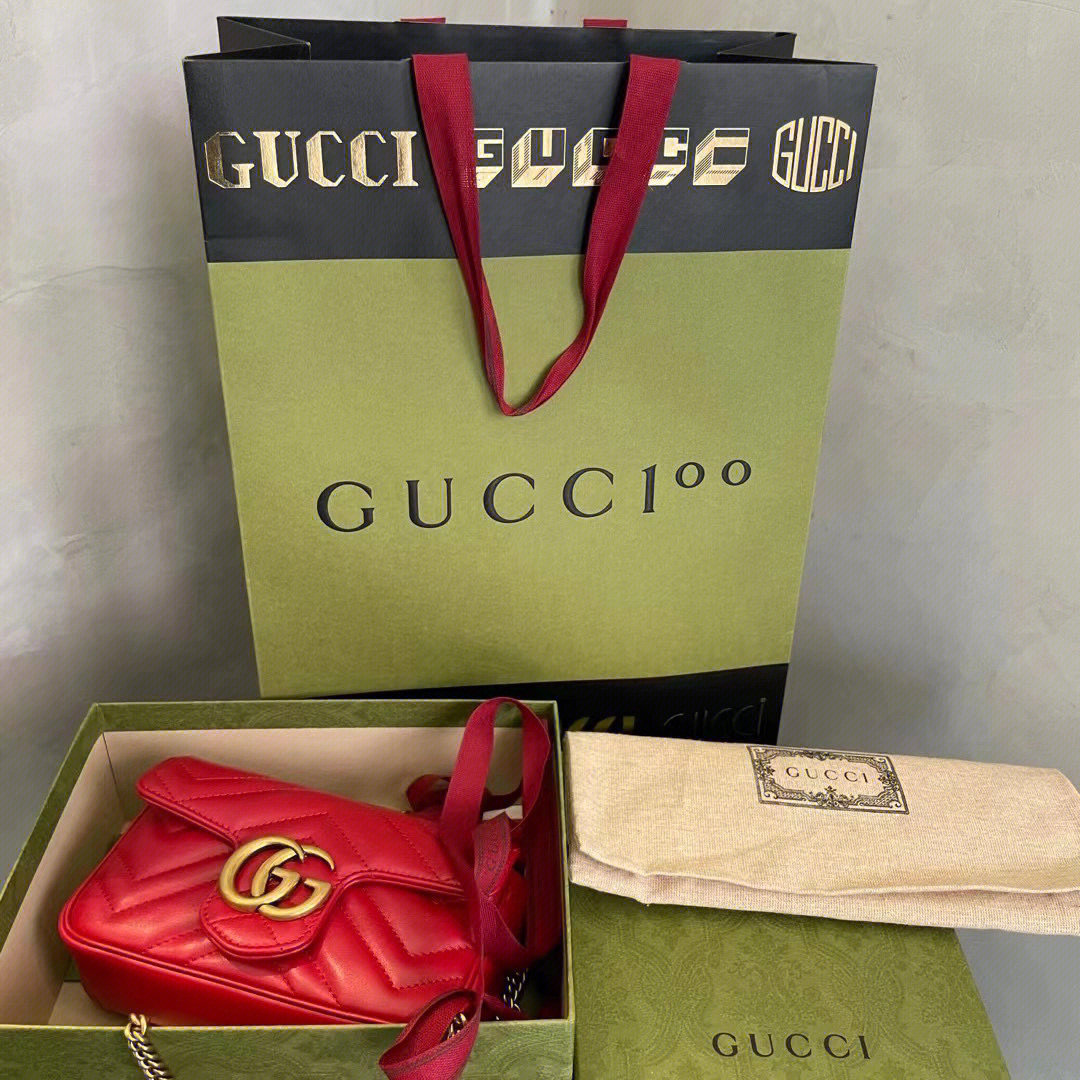 gucci古琦红金marmont迷你mini双g链