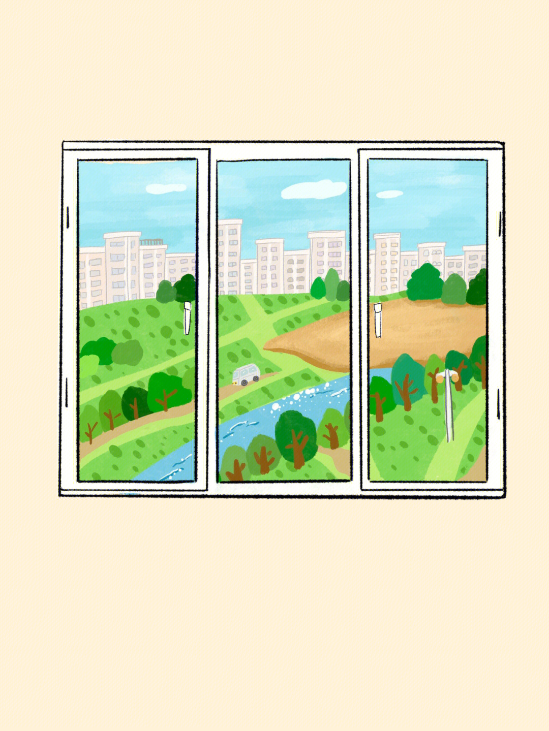 窗外的风景美术作业图片