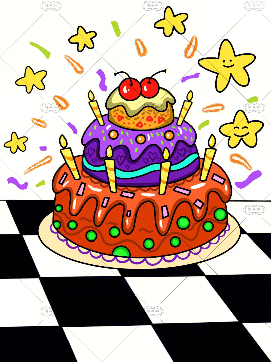 生日蛋糕手绘 马克笔图片
