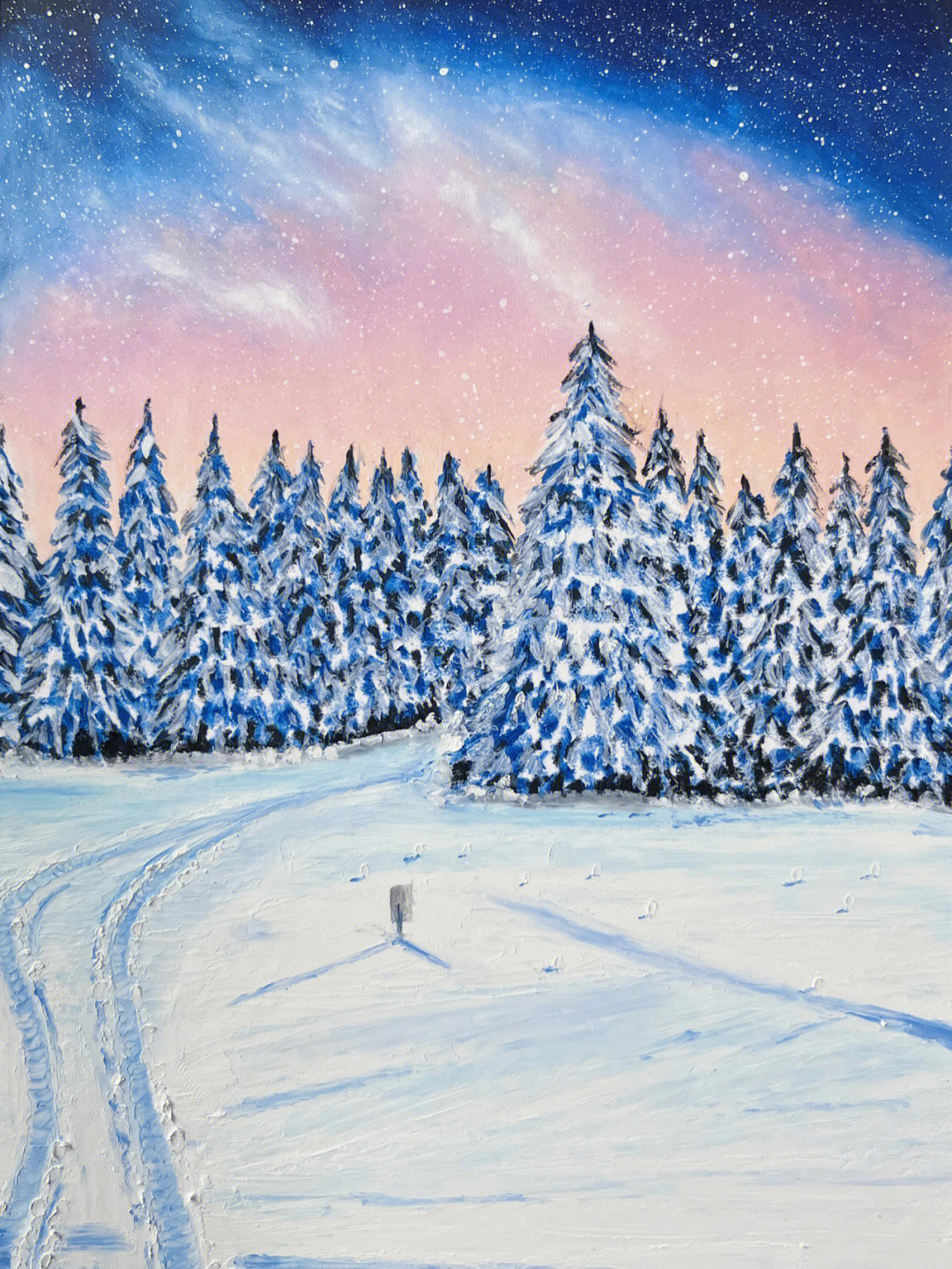 油画棒画雪景图片