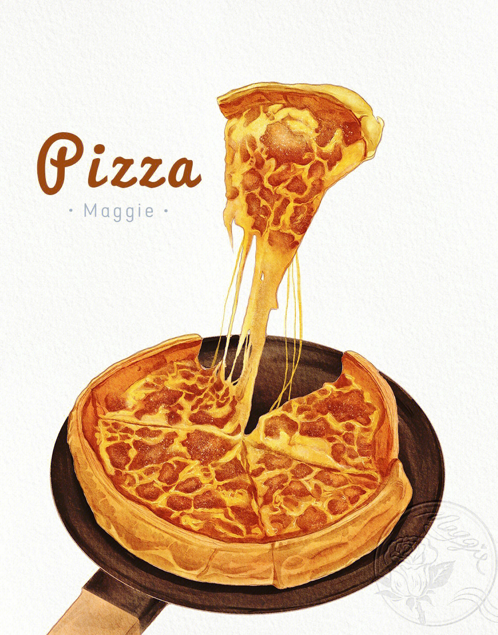 用水彩背景笔刷刷出大致色彩step3 用正片叠底模式画出披萨和盘子大致