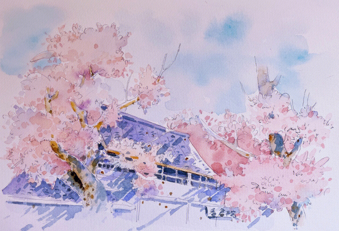 重新画的樱花树,勉强算是满意了吧!所以画一遍不行就两遍呗!