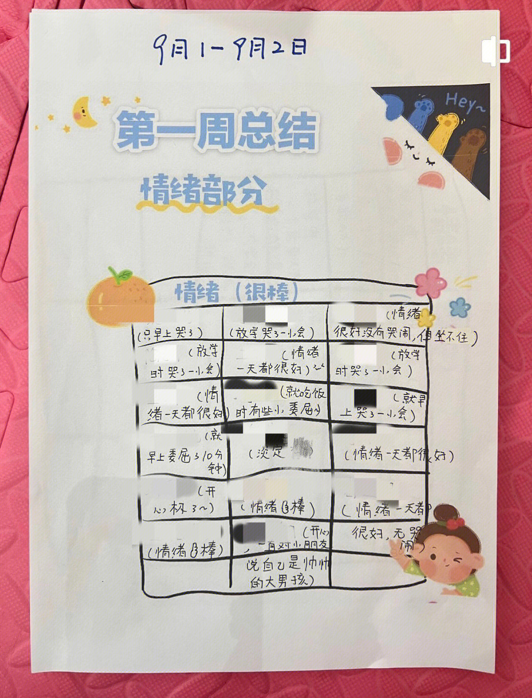 幼儿园行动轨迹记录表图片