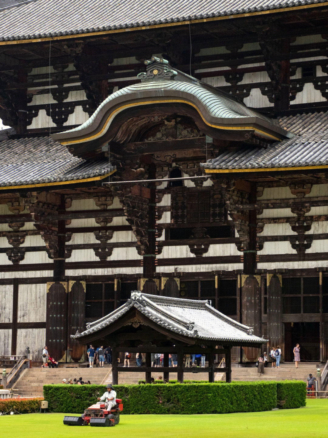 东大寺原名大华严寺,位于日本古都奈良,其主体大佛殿是世界现存最大木