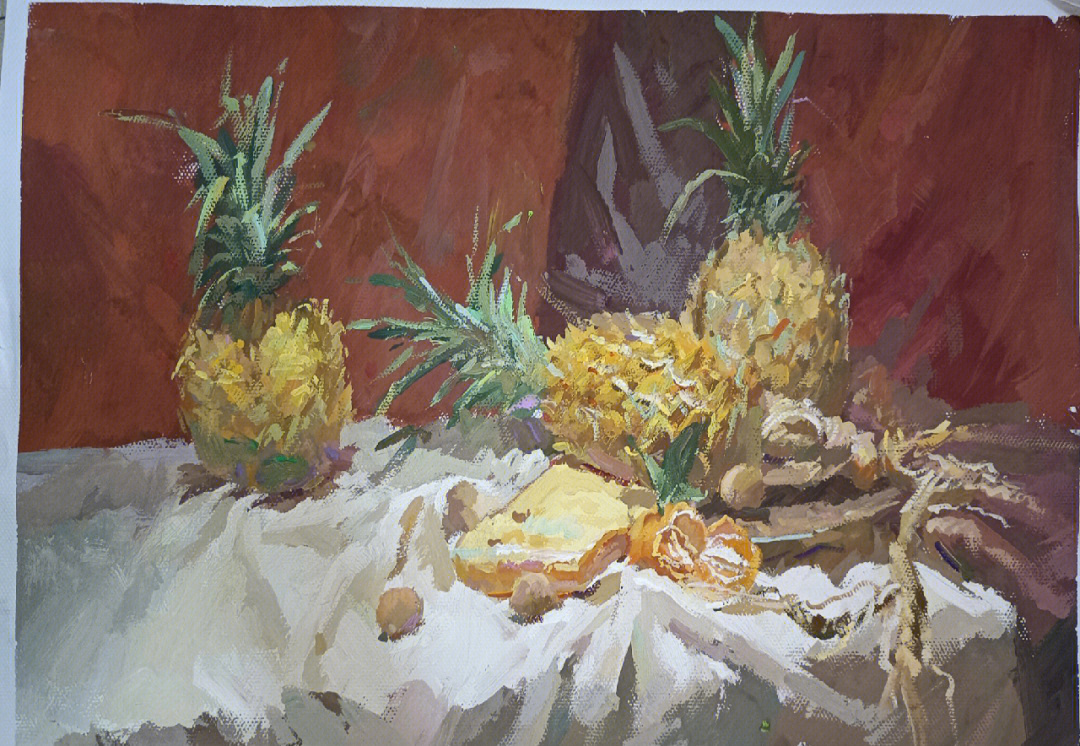 菠萝色彩静物画法步骤图片