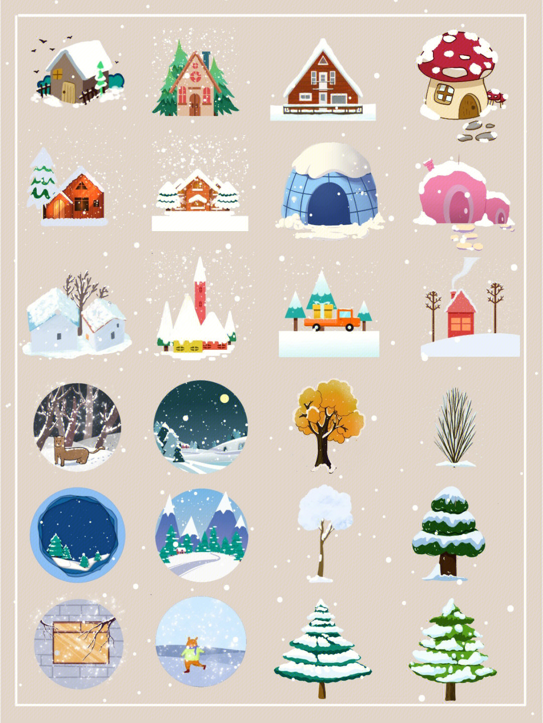 雪的小屋92可爱的插画96蘑菇屋素材太契合冬天雪景的主题啦雪景