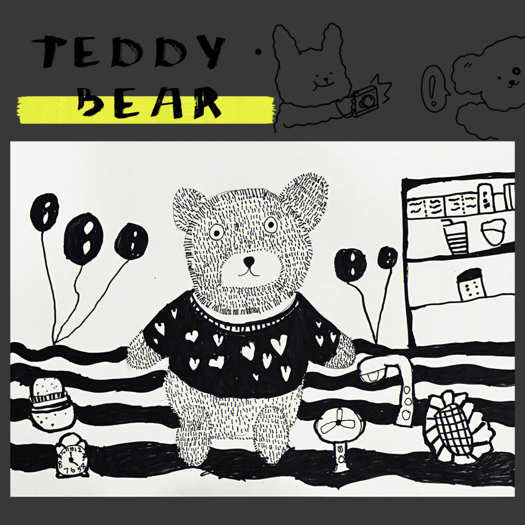 56岁儿童美术黑白线描泰迪熊