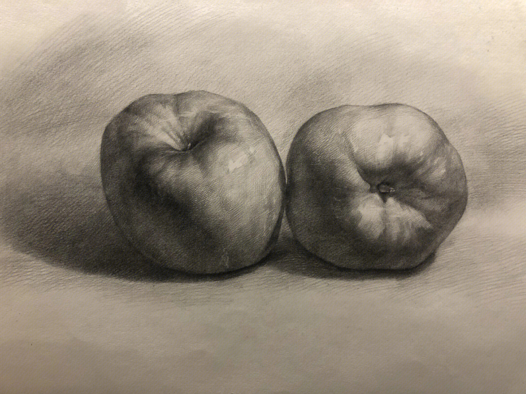 两个苹果组合素描图片