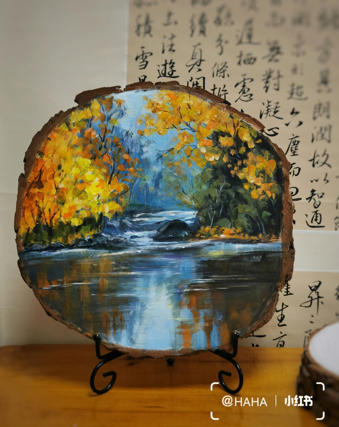 木片年轮丙烯画风景画