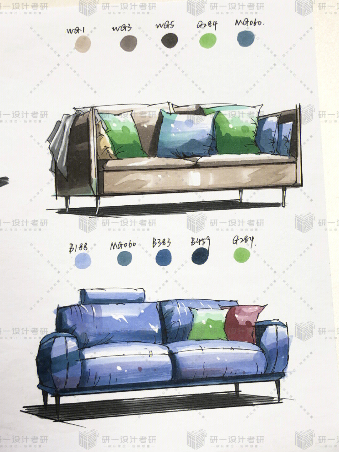 环境艺术设计考研78手绘单体沙发166466