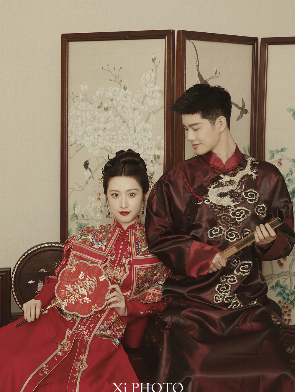 中国风藏在工笔画婚纱照里的诗情画意