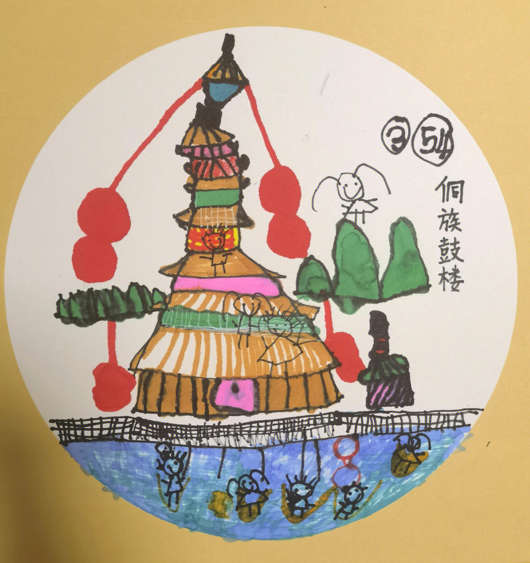侗族鼓楼 绘画图片
