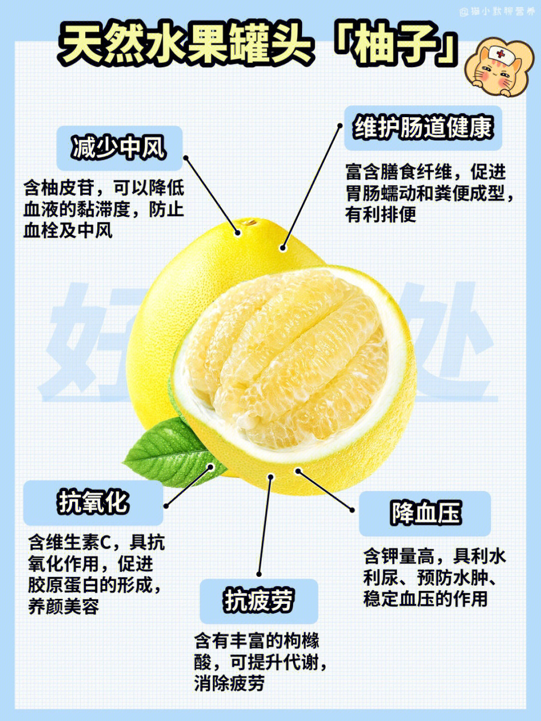 柚子营养价值很高,含有非常丰富的蛋白质,有机酸,维生素以及钙,磷,镁