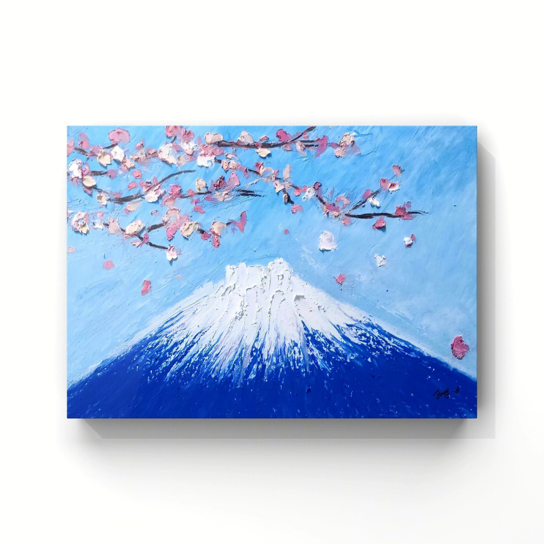 油画棒画#暖春櫻花季#樱花#春天#富士山#装饰画#手绘