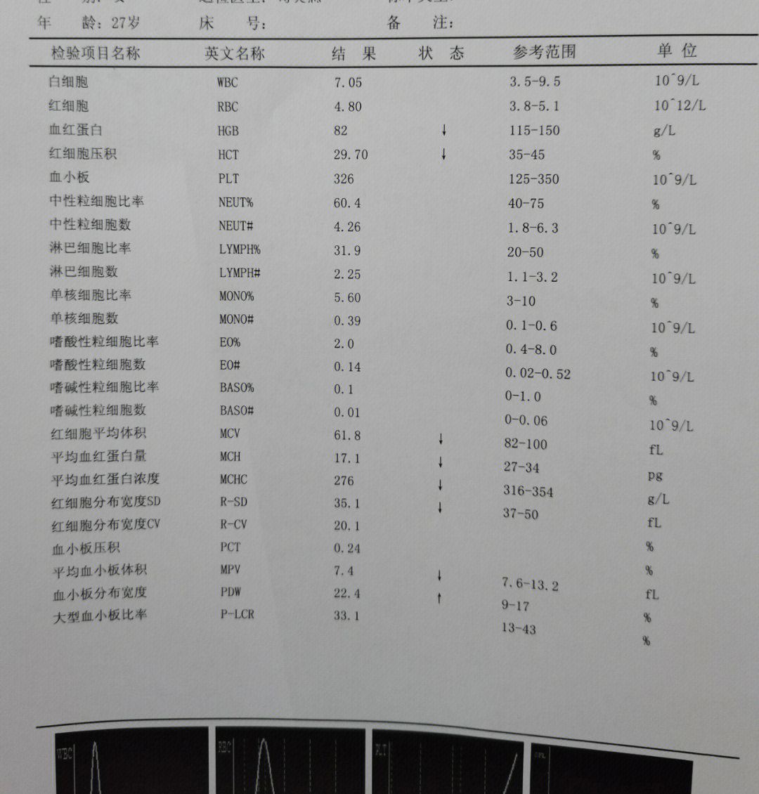 轻度贫血化验单图片