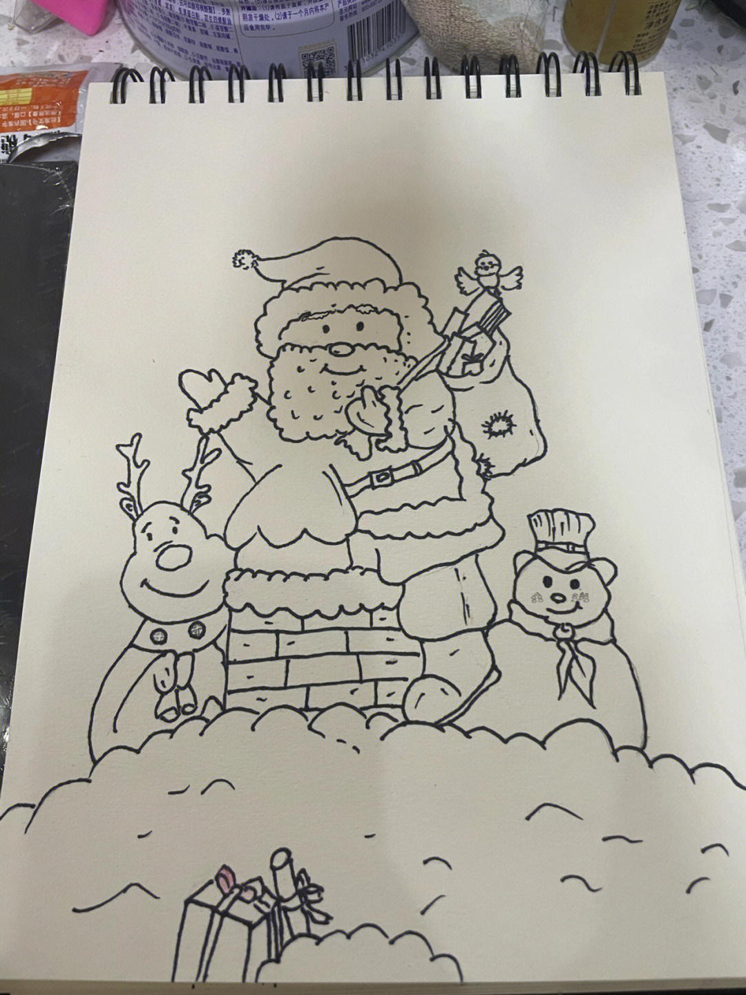 圣诞老人手绘马克笔图片