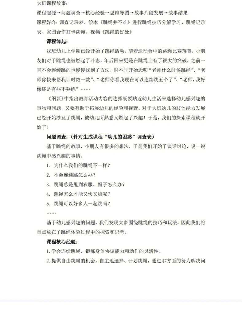 大班生活中的体育锻炼不可缺少的就是跳绳啦,你的身边是不是也有不