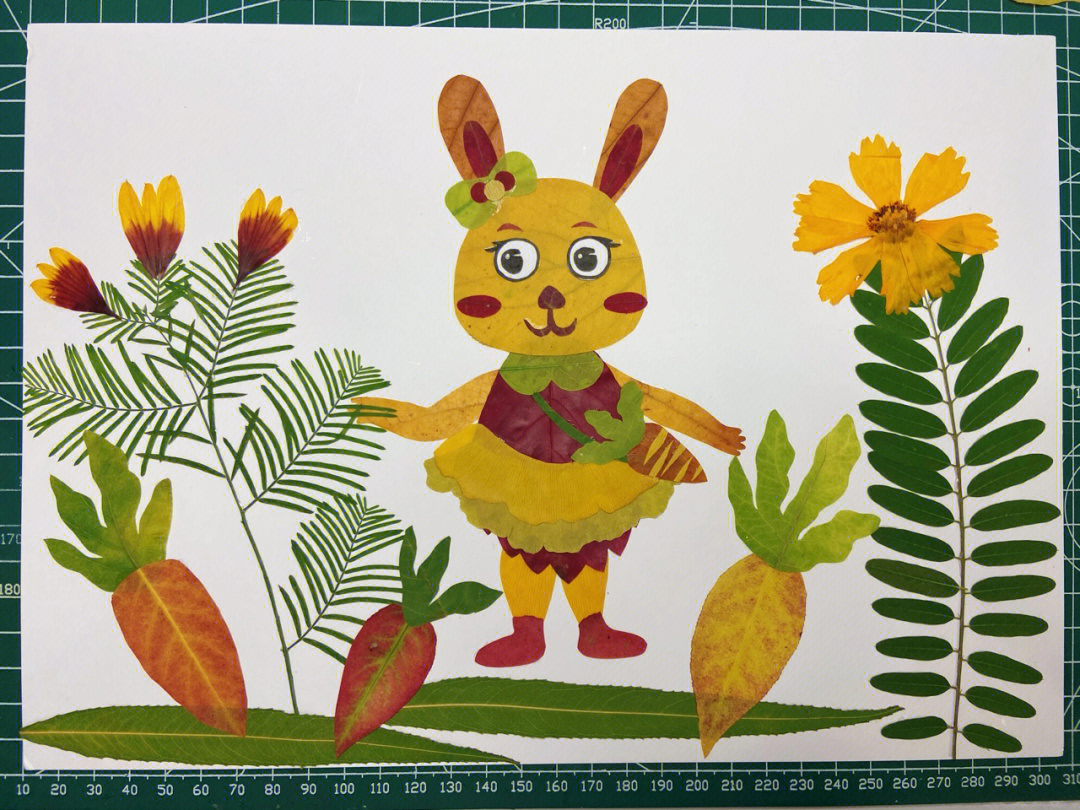 树叶画手工贴画小兔子图片