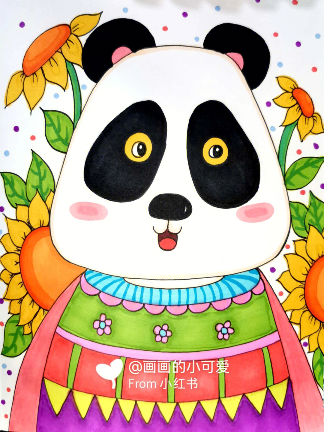 熊猫创意儿童画简笔画线描马克笔手绘