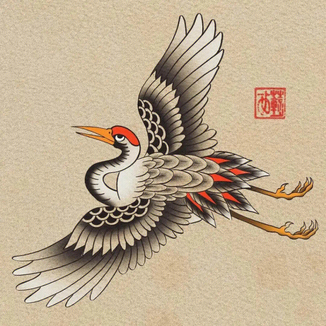 精美的仙鹤纹身手稿图片