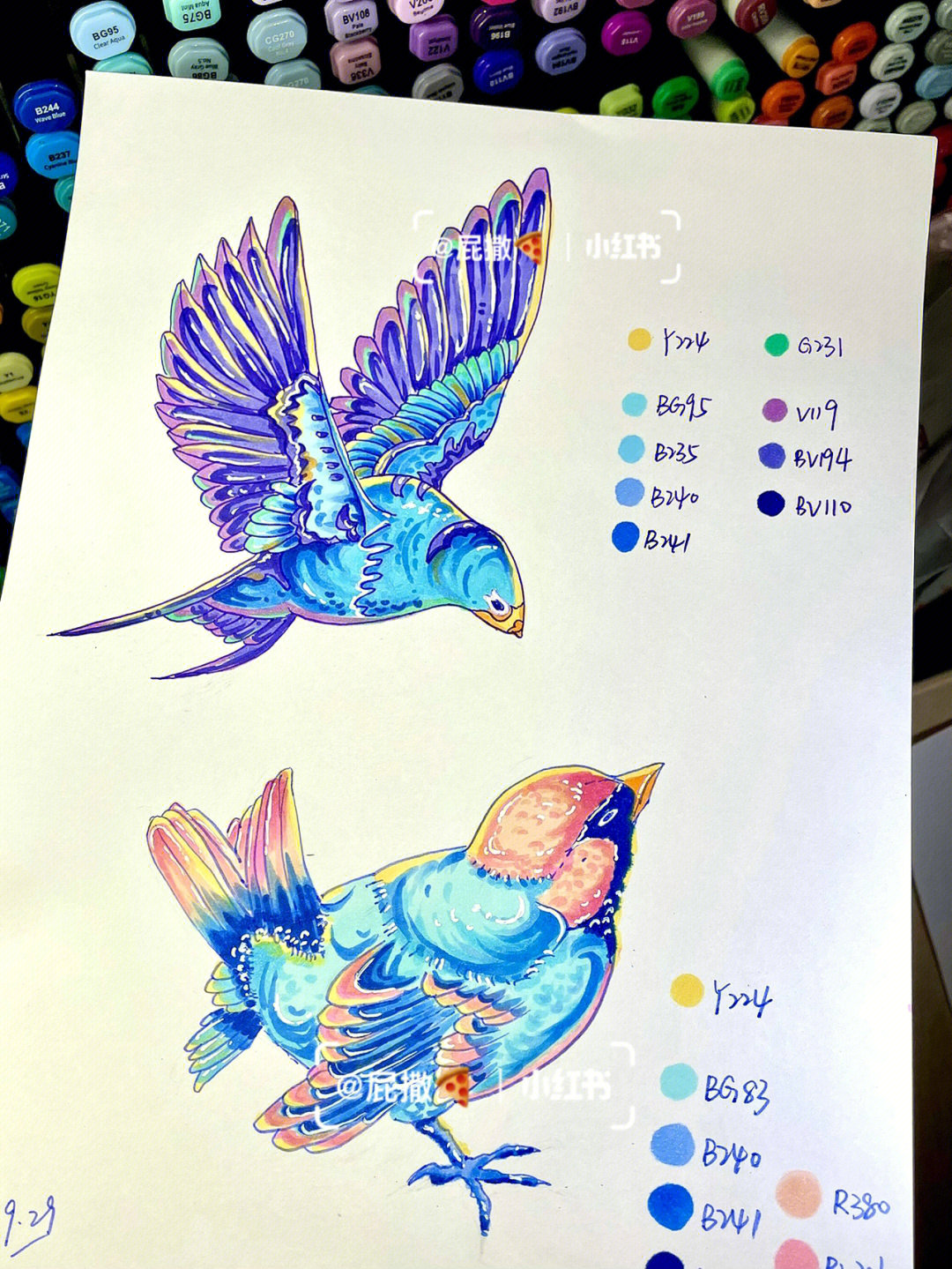 四步画鸟考研手绘之万能动物素材冷色调