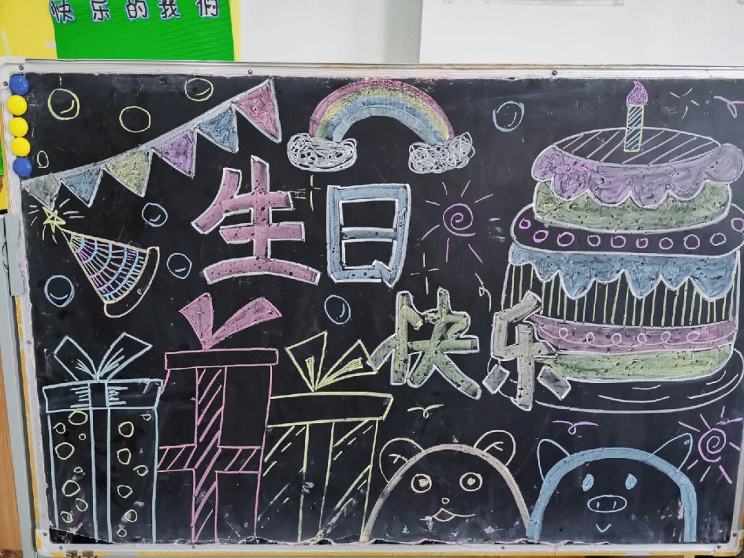 幼儿园生日黑板画粉笔画