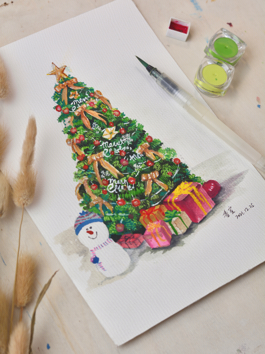 圣诞树素描彩铅画图片