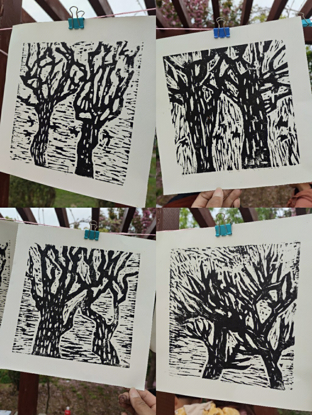 木刻版画树木图片