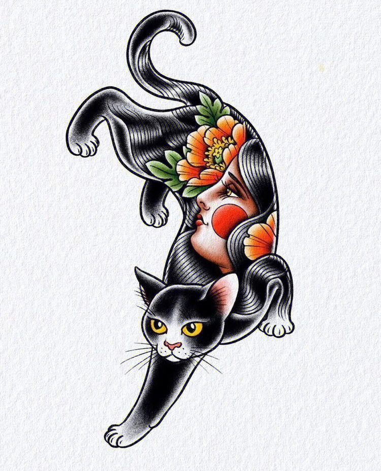 小猫线条纹身素材图片