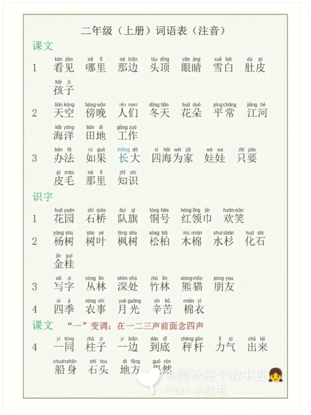 二年级语文上册词语表