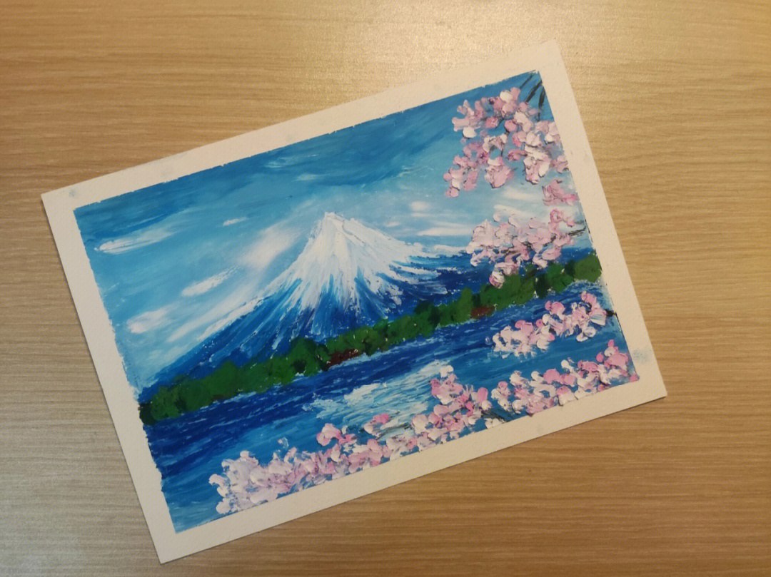 油画棒富士山下的樱花