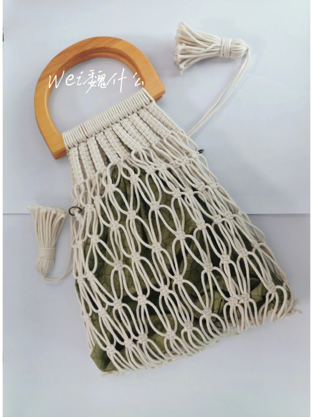 macrame棉绳编织渔网包清爽抹茶绿