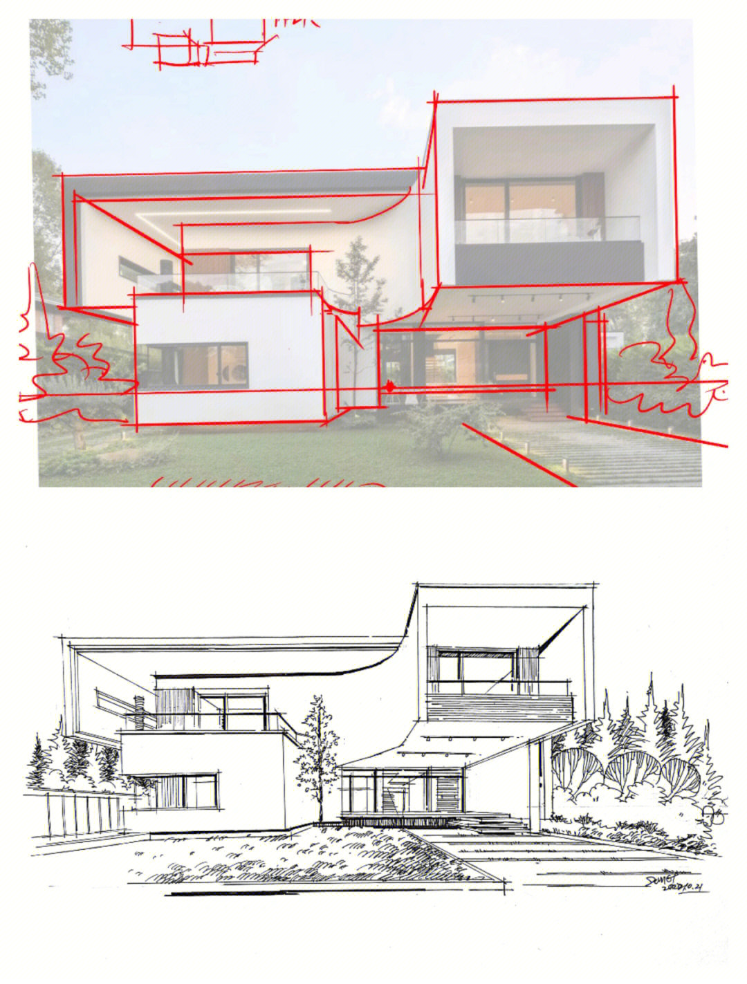 一点透视建筑 手绘图片