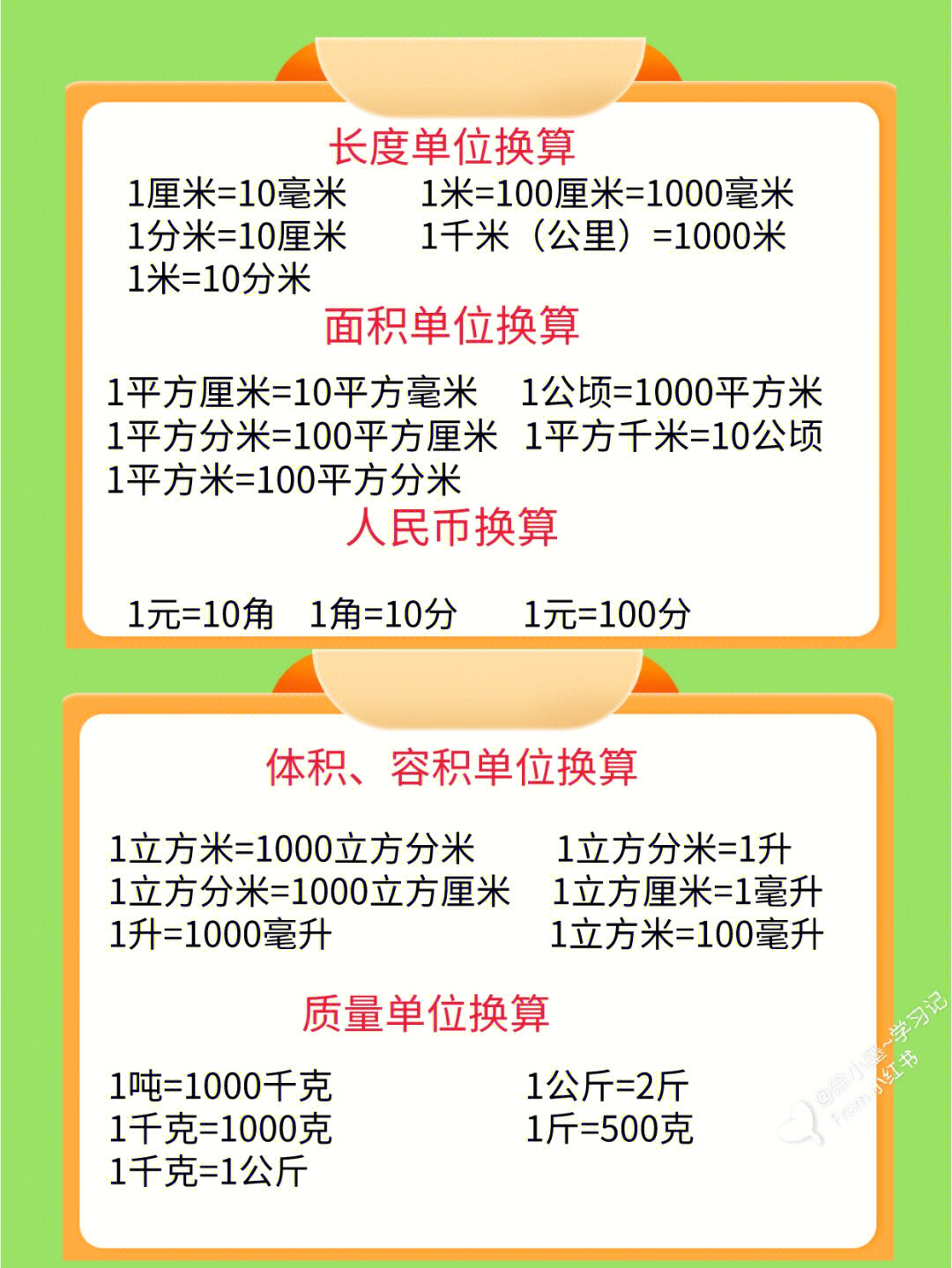 小学单位换算公式大全