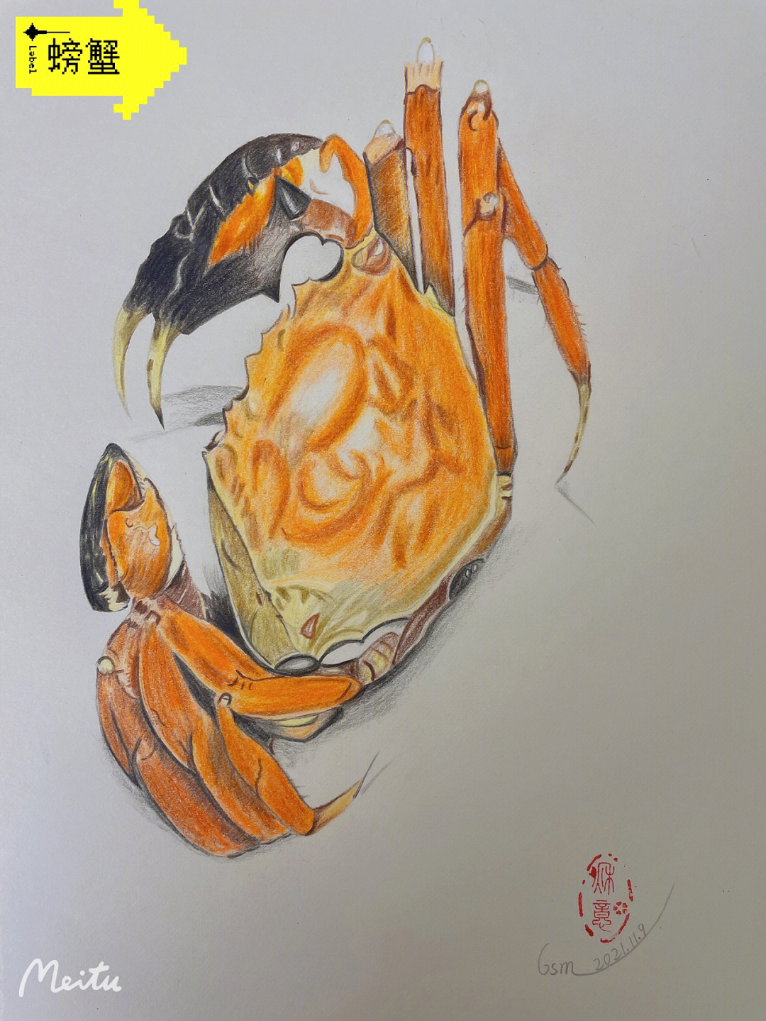 彩铅画螃蟹图片