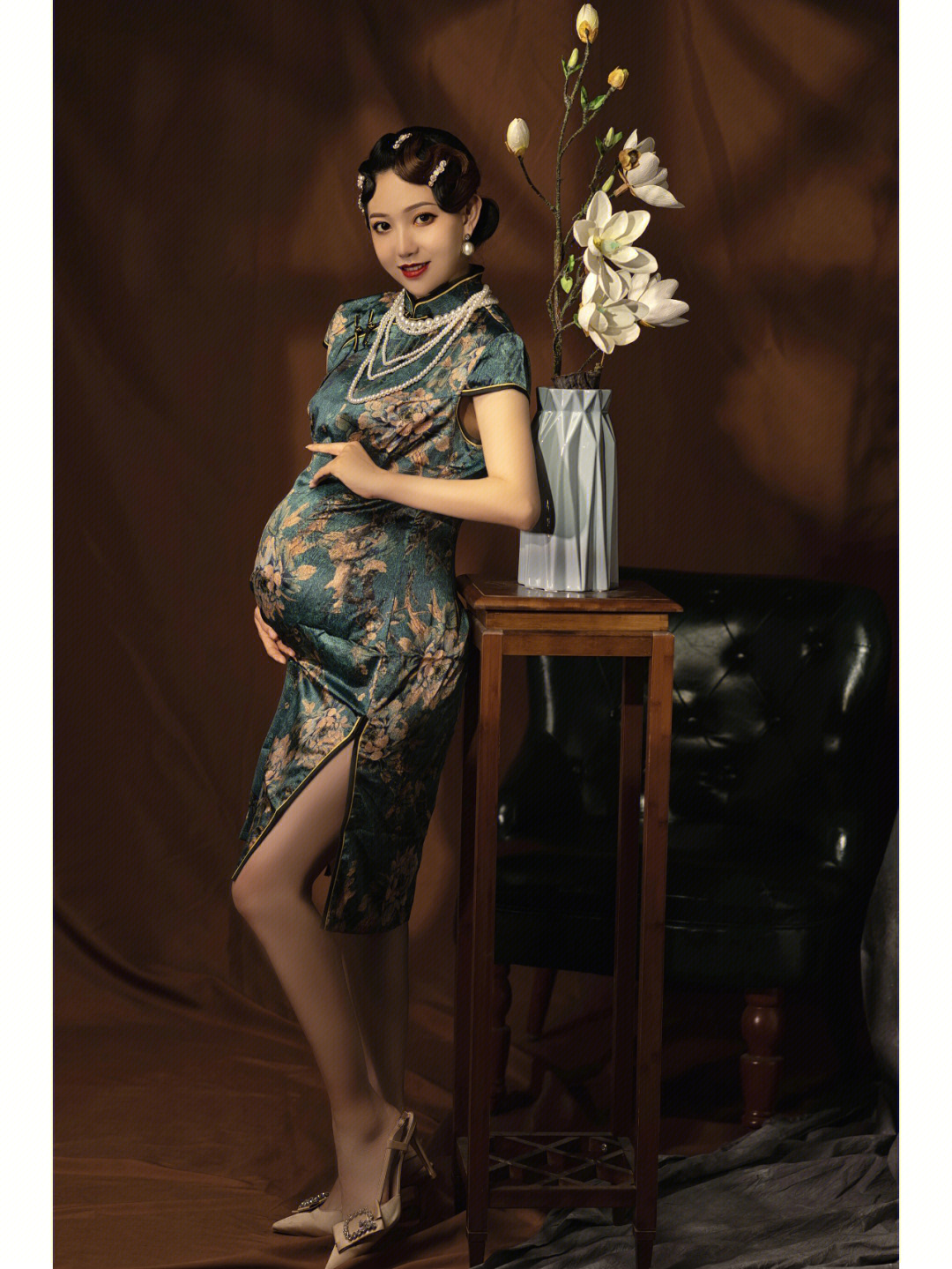 孕妇拍照写真服装印花旗袍孕妇摄影礼服中国风古装影楼孕妇照服装-阿里巴巴