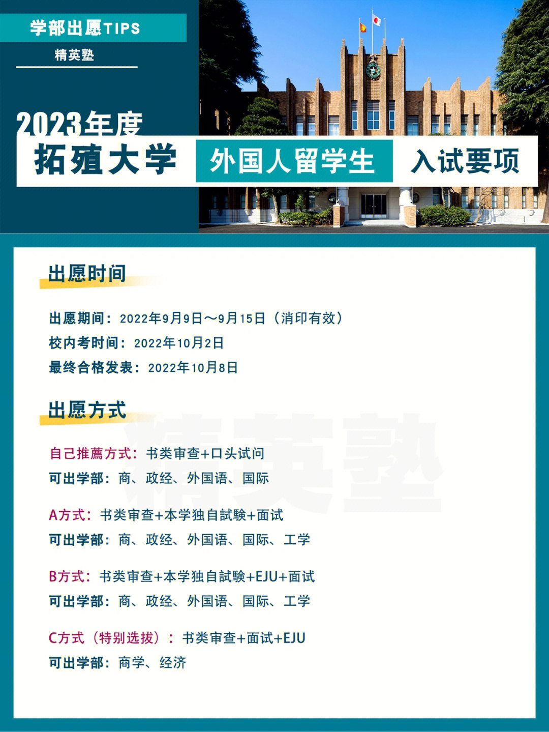 学部出愿拓殖大学2023年度留学生出愿要项