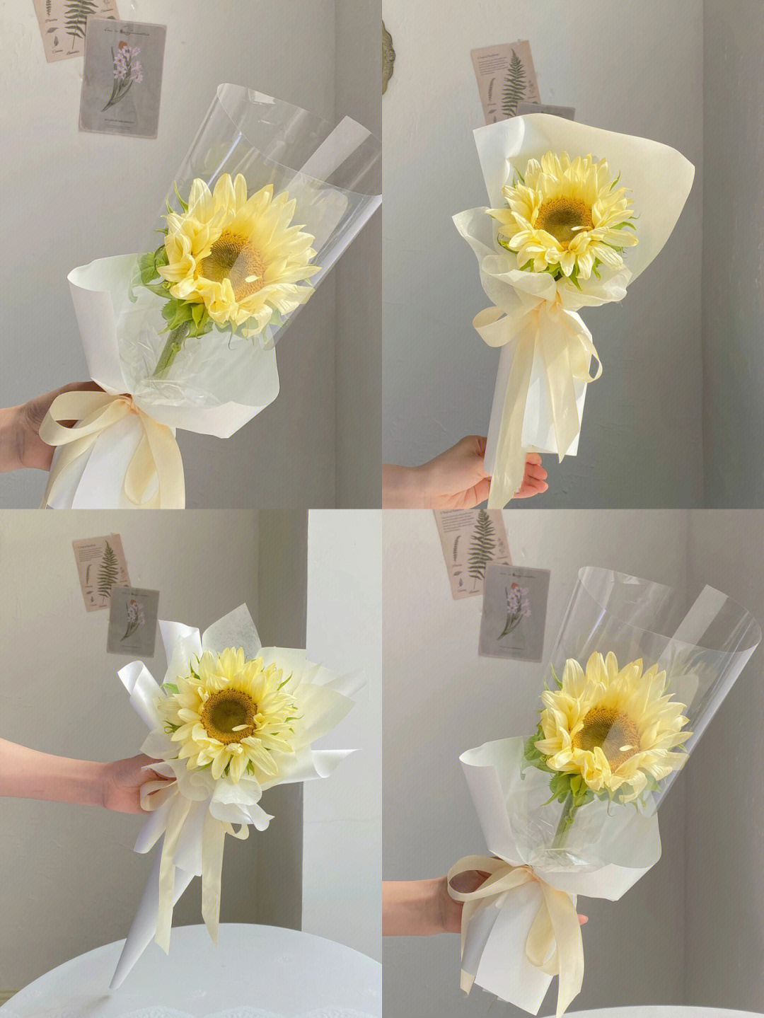 向日葵花束包装步骤图片