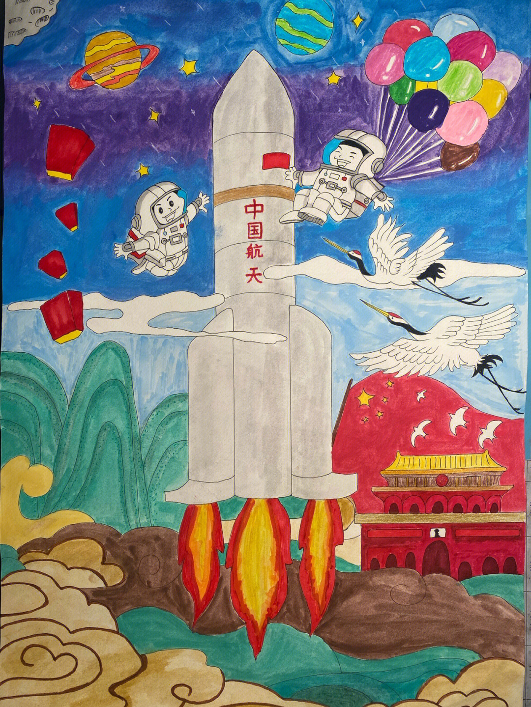 中国航天飞机绘画图片