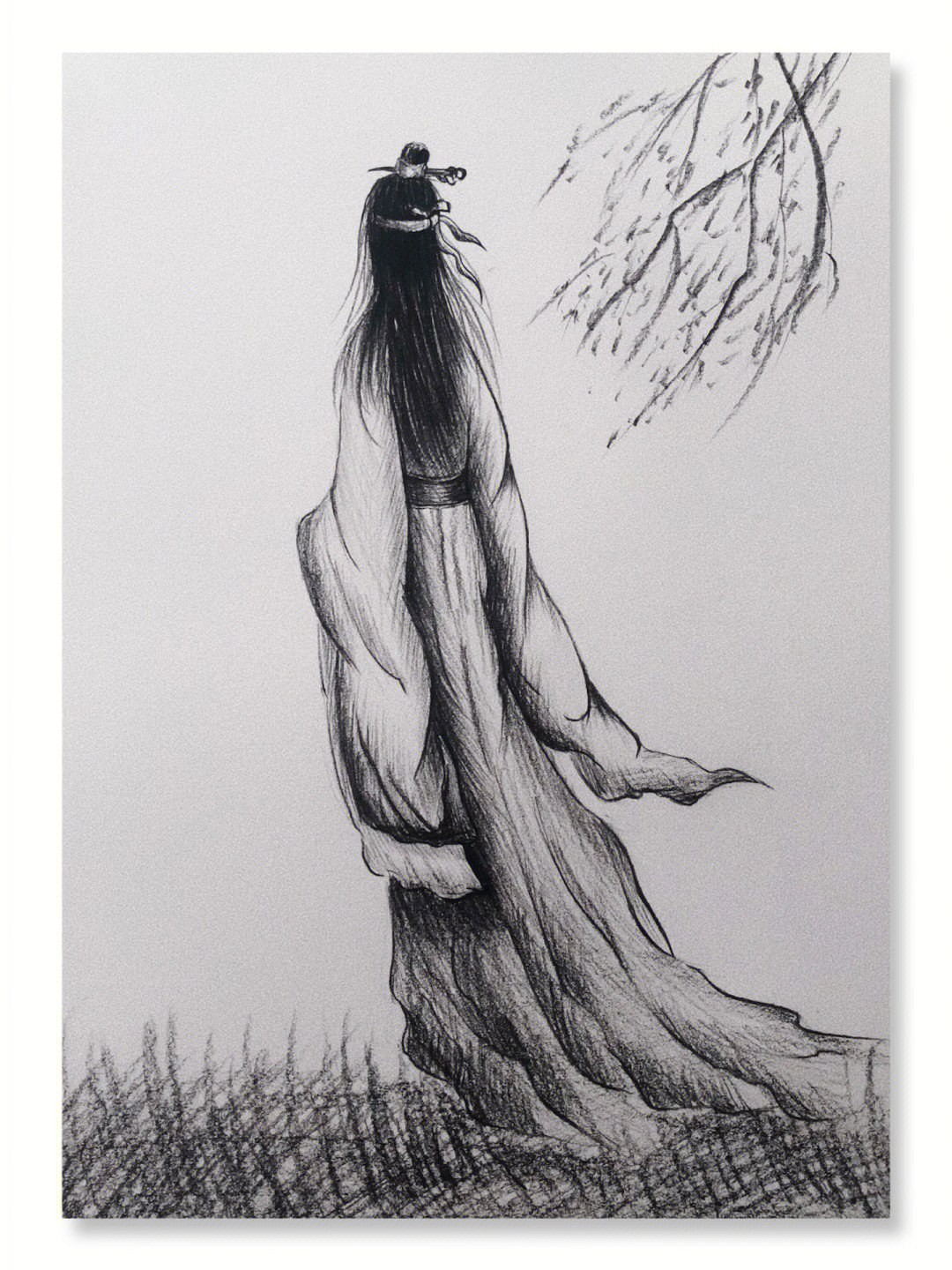 下次画之前应该多认真观察一下,继续加油#素描#古风人物#随便画