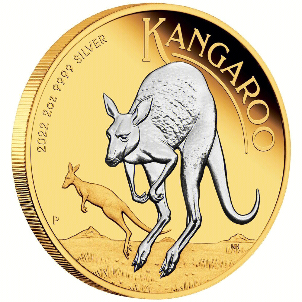 2022年澳大利亚袋鼠2盎司反向镀金银币