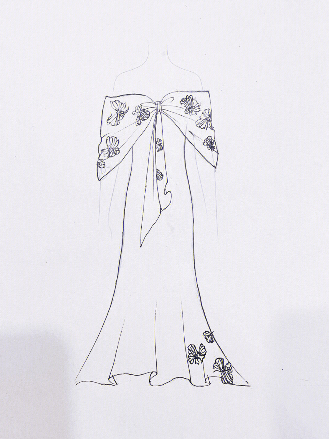 礼服鱼尾裙款式图手绘图片